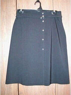 Black A-Line Button-Front Skirt with Belt Detail